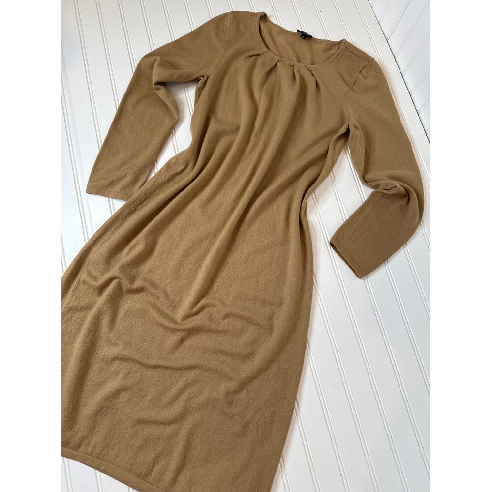 Talbots Brown Italian Merino Wool Pleated Sweater Dress Neutral Womens Size M